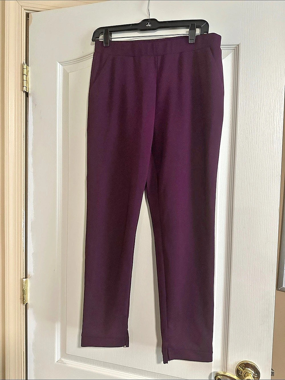 Deep wine dress pants with elastic waist size L fits 8/10 comfortably LIKE NEW